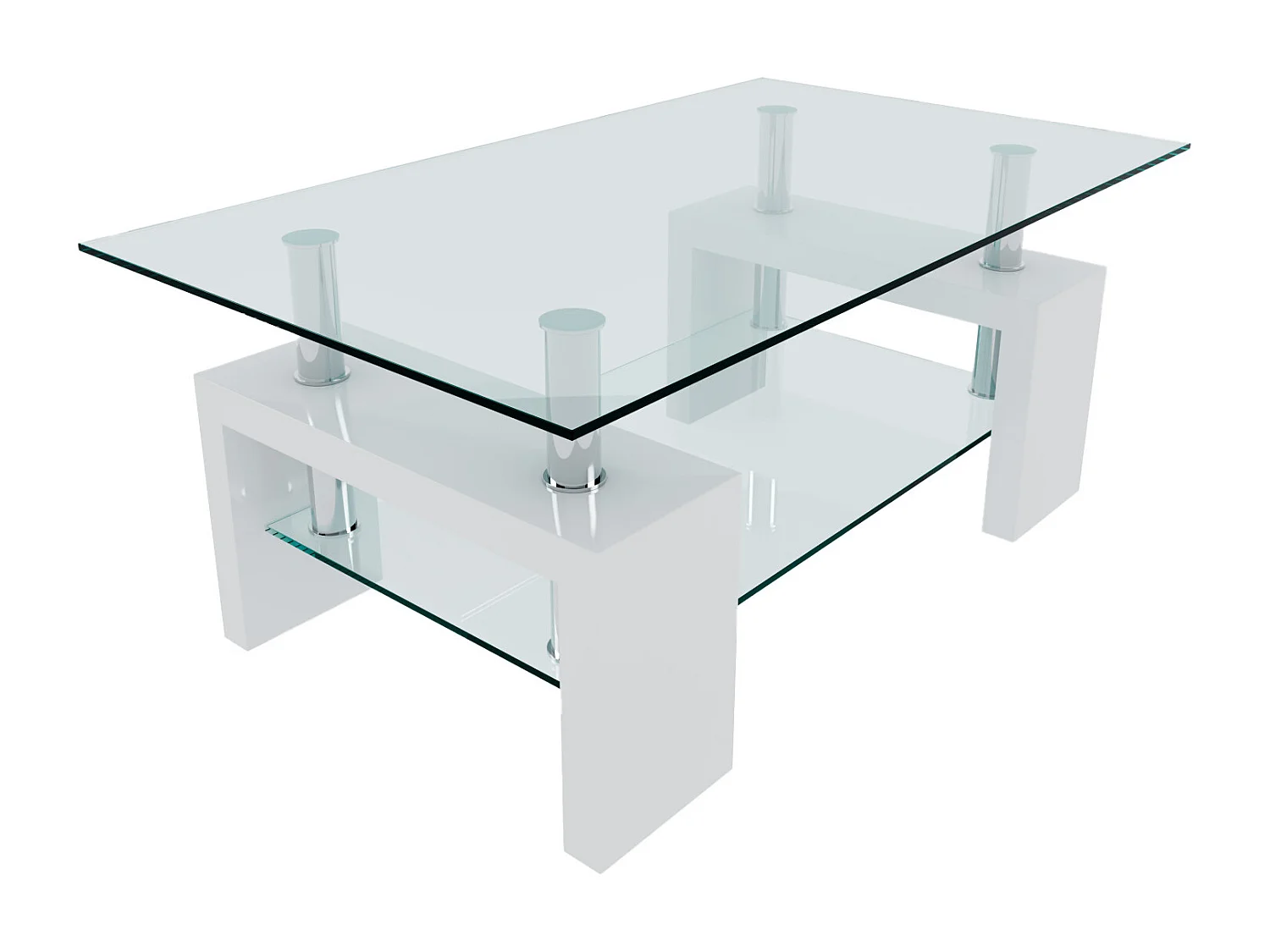Tavolino Basso Rettangolare Salotto In Vetro E Legno MDF Soggiorno Salone Sala Pranzo Tavolo Caffè Ripiano Moderno Elegante Bianco 100 x 60 x 45 cm