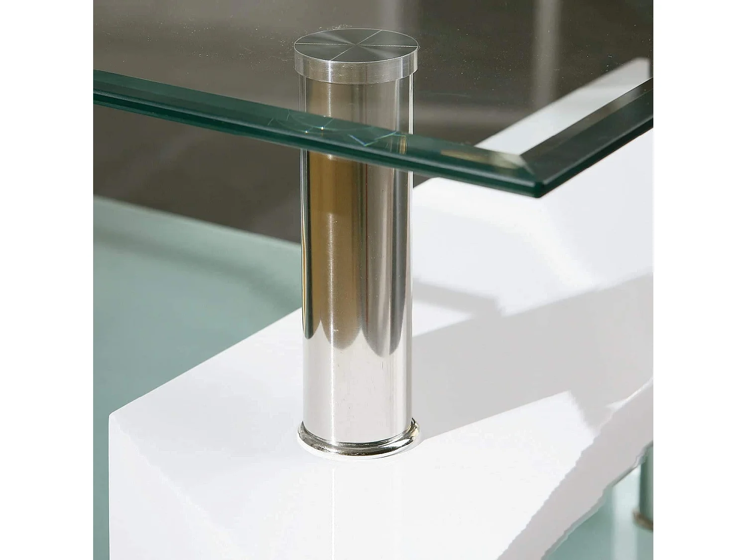 Tavolino Basso Rettangolare Salotto In Vetro E Legno MDF Soggiorno Salone Sala Pranzo Tavolo Caffè Ripiano Moderno Elegante Bianco 100 x 60 x 45 cm