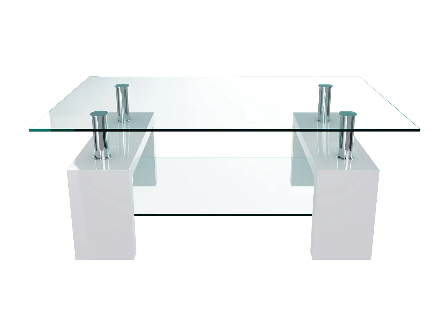 Tavolino Basso Rettangolare Salotto In Vetro E Legno MDF Soggiorno Salone Sala Pranzo Tavolo Caffè Ripiano Moderno Elegante Bianco 100 x 60 x 45 cm