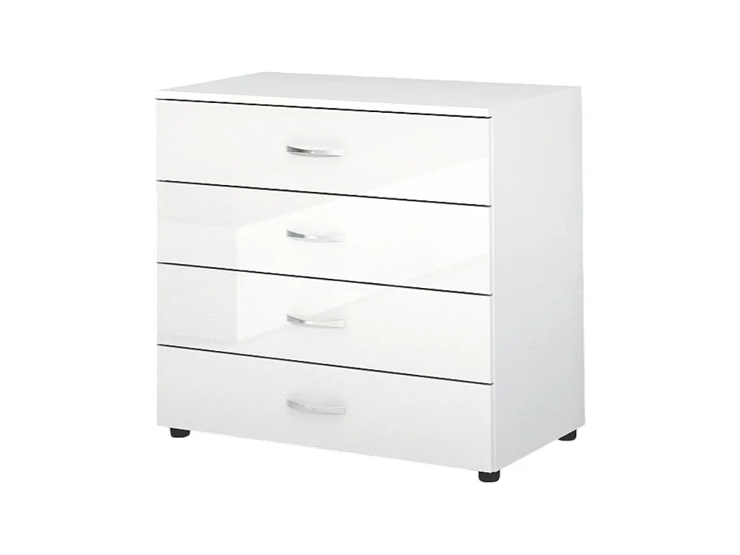 Comò da camera da notte design moderno con quattro cassetti CG4 80x74 bianco lucido