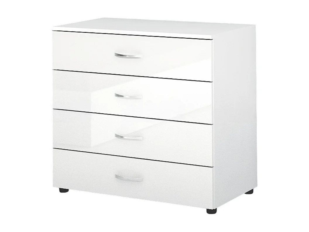 Comò da camera da notte design moderno con quattro cassetti CG4 80x74 bianco lucido