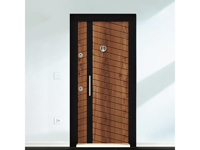 Porta blindata d’ingresso 90x200 marrone e nera PL59