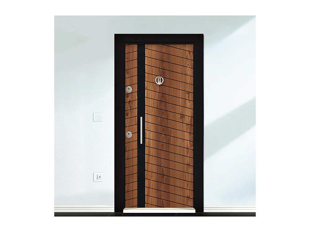 Porta blindata d’ingresso 90x200 marrone e nera PL59
