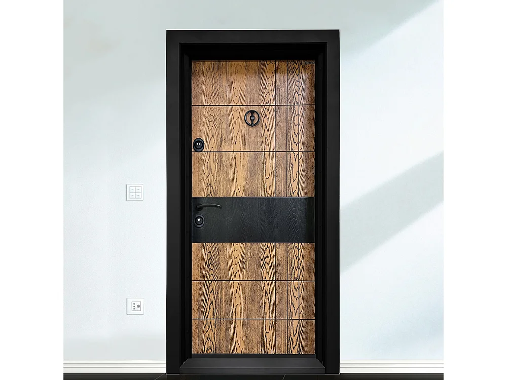 Porta blindata d’ingresso 90x200 marrone e nera PL67