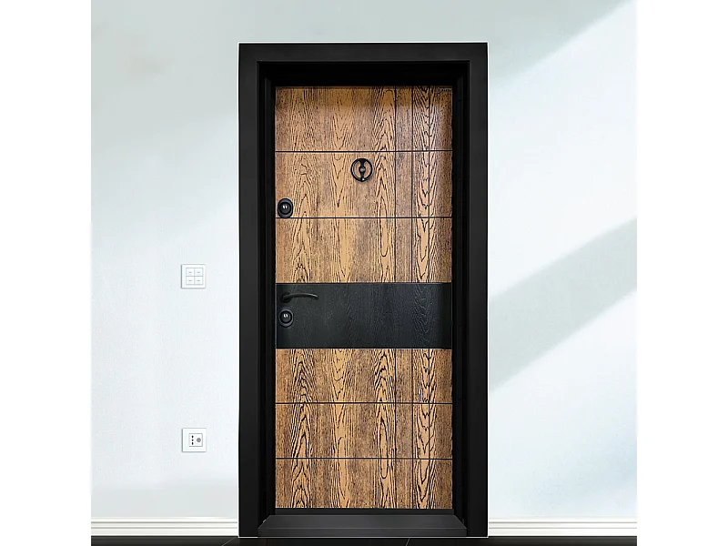 Porta blindata d’ingresso 90x200 marrone e nera PL67