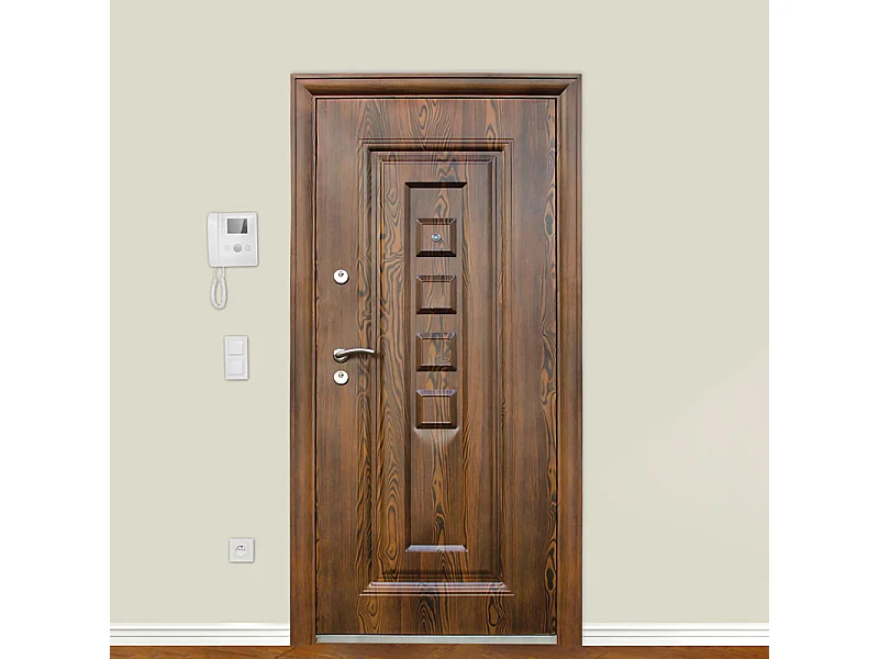 Porta blindata d'ingresso design effetto legno apertura interna destra P12 90x197 marrone