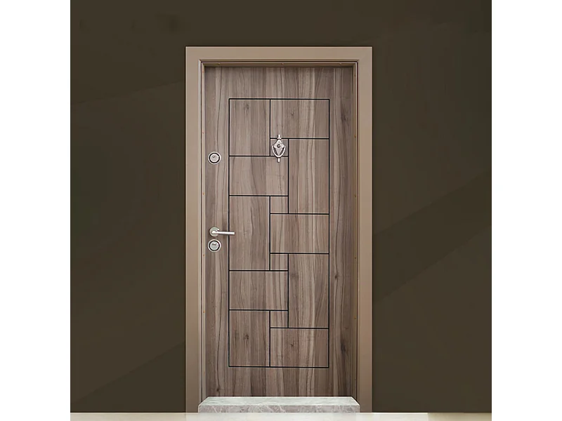 Porta blindata d'ingresso laminata effetto legno apertura interna destra PL3 92x200 marrone chiaro