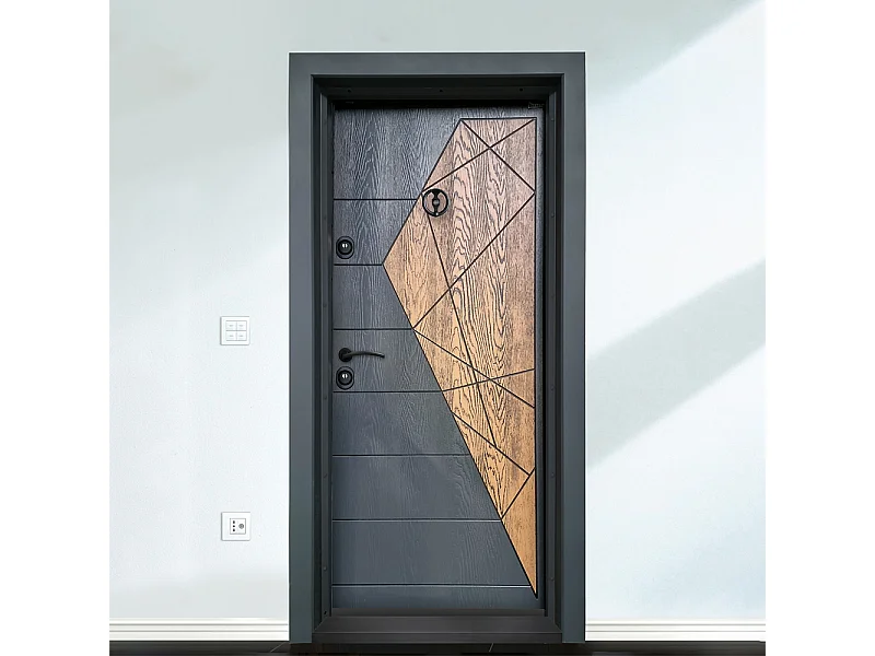 Porta blindata d’ingresso 90x200 nera e marrone PL68