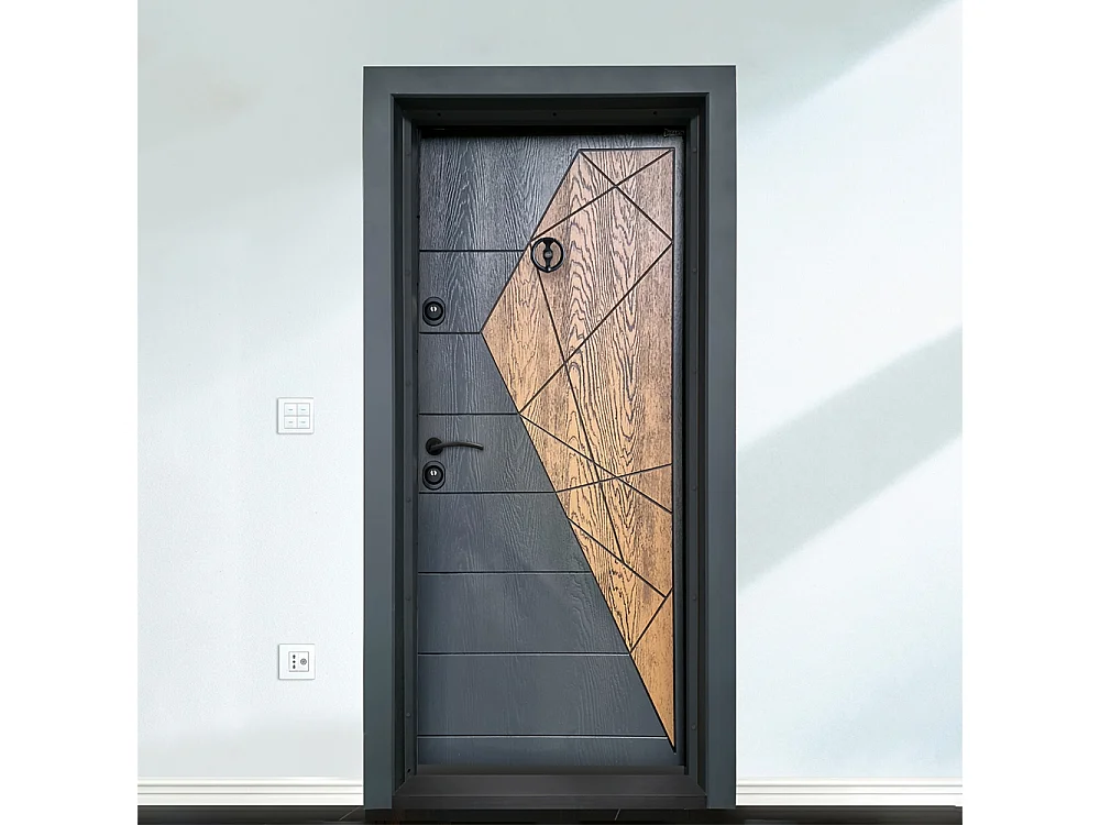 Porta blindata d’ingresso 90x200 nera e marrone PL68