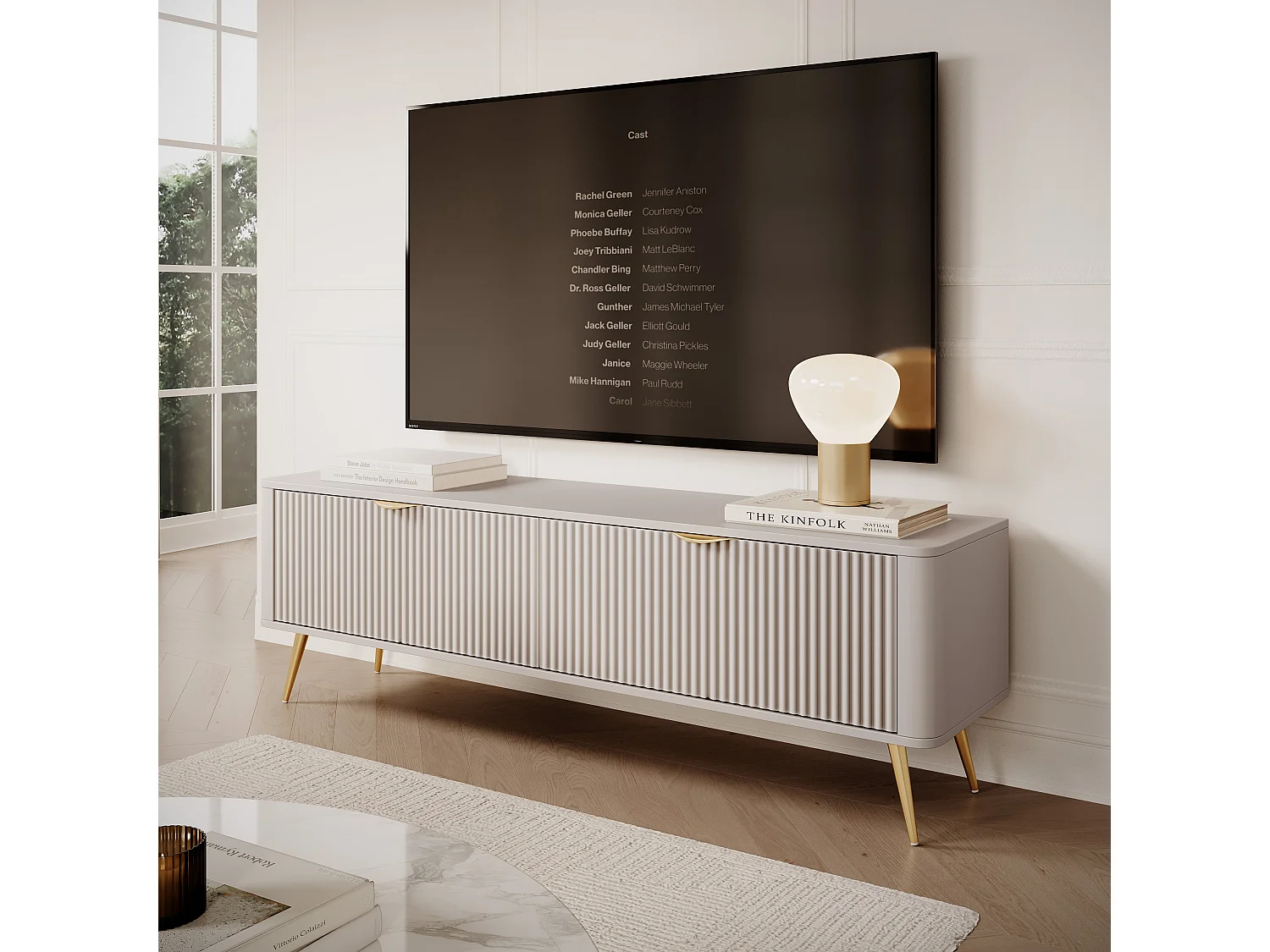 AX LIVING Meuble TV moderne beige Vespasia 163 cm avec rangement