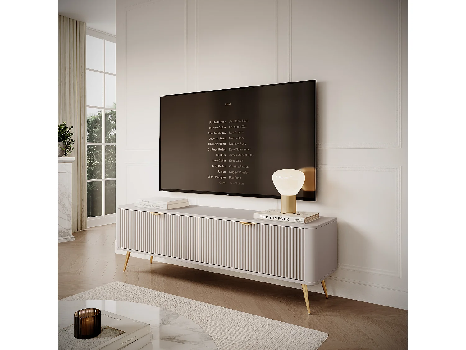 AX LIVING Meuble TV moderne beige Vespasia 163 cm avec rangement