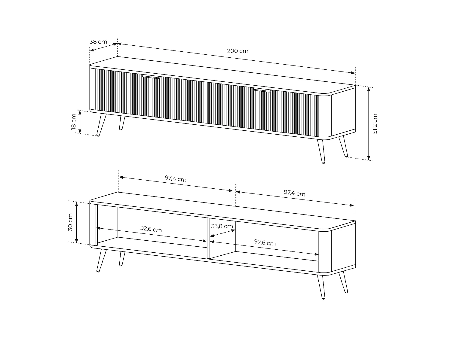 AX LIVING Eleganter TV Lowboard modern beige Vespasia 200 2D – 200 cm