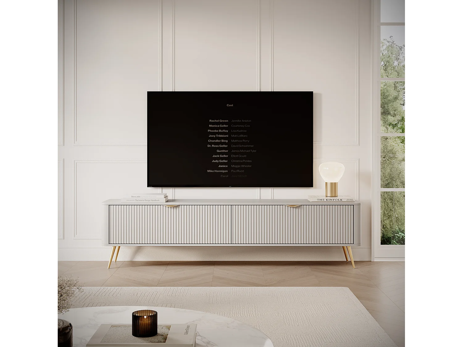 AX LIVING Meuble TV moderne beige Vespasia 200 cm avec rangement