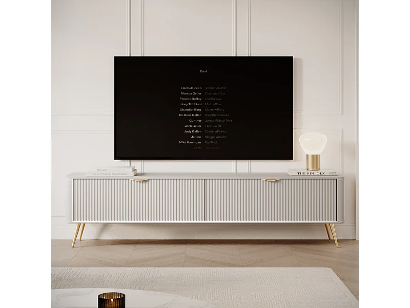 AX LIVING meuble TV bas élégant moderne beige Vespasia 200 2D – 200 cm