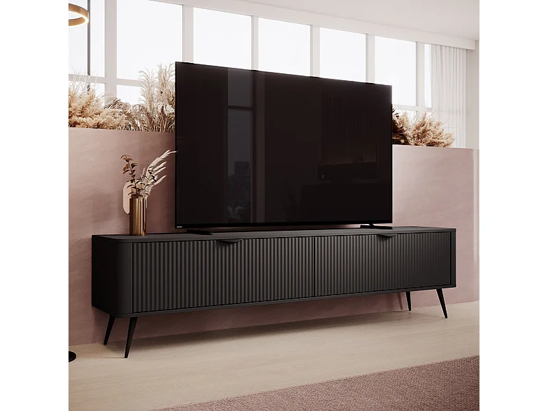 AX LIVING Moderner TV Lowboard Schwarz Matt Vespasia 200 2D – 200 cm