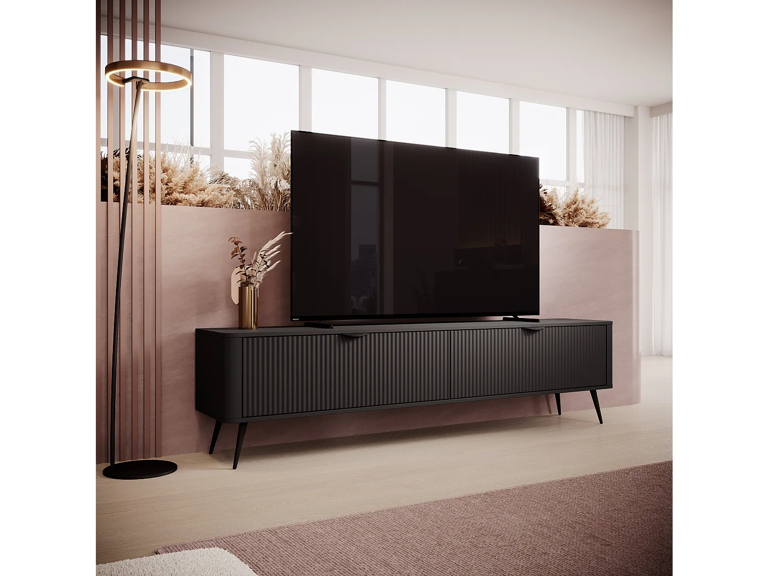 AX LIVING Meuble TV moderne noir mat Vespasia 200 cm avec rangement