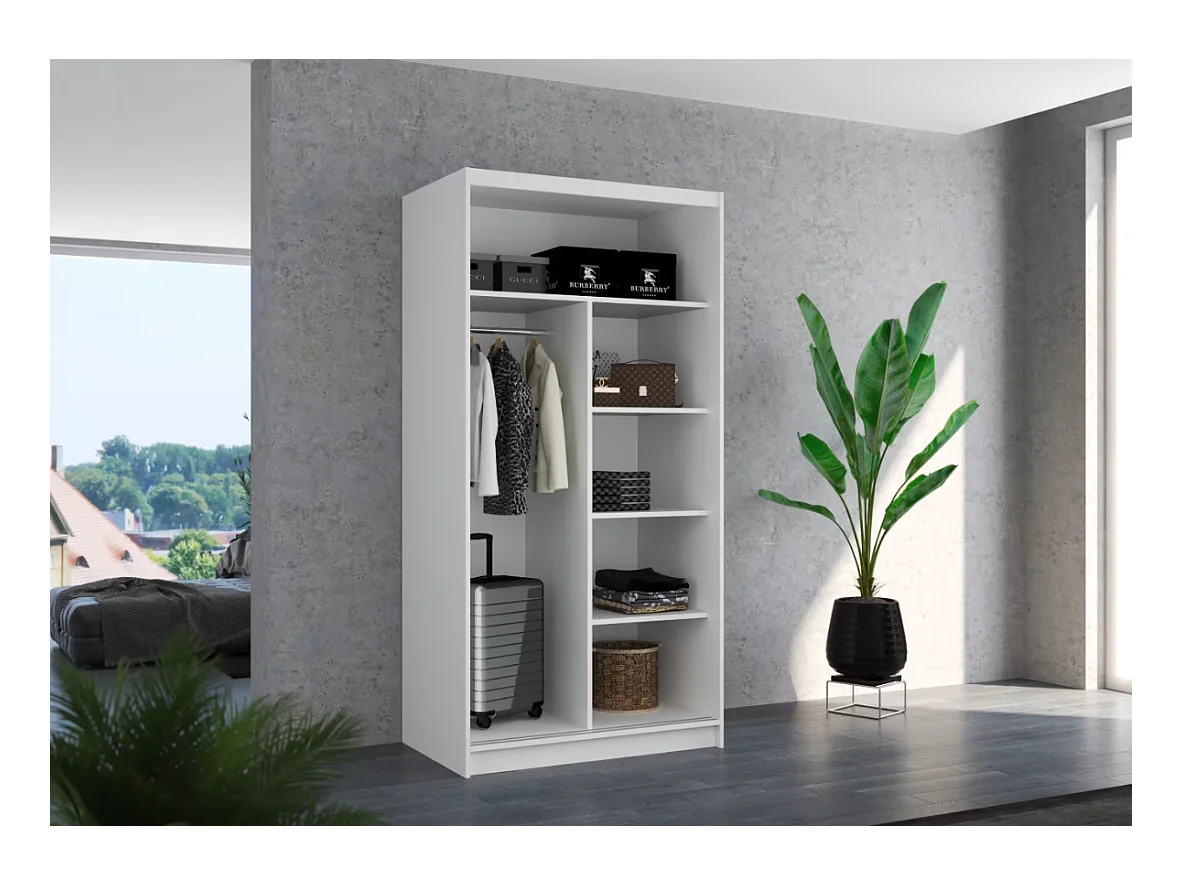 Armadio Saviro (100cm)/ante scorrevoli/specchio/Bianco