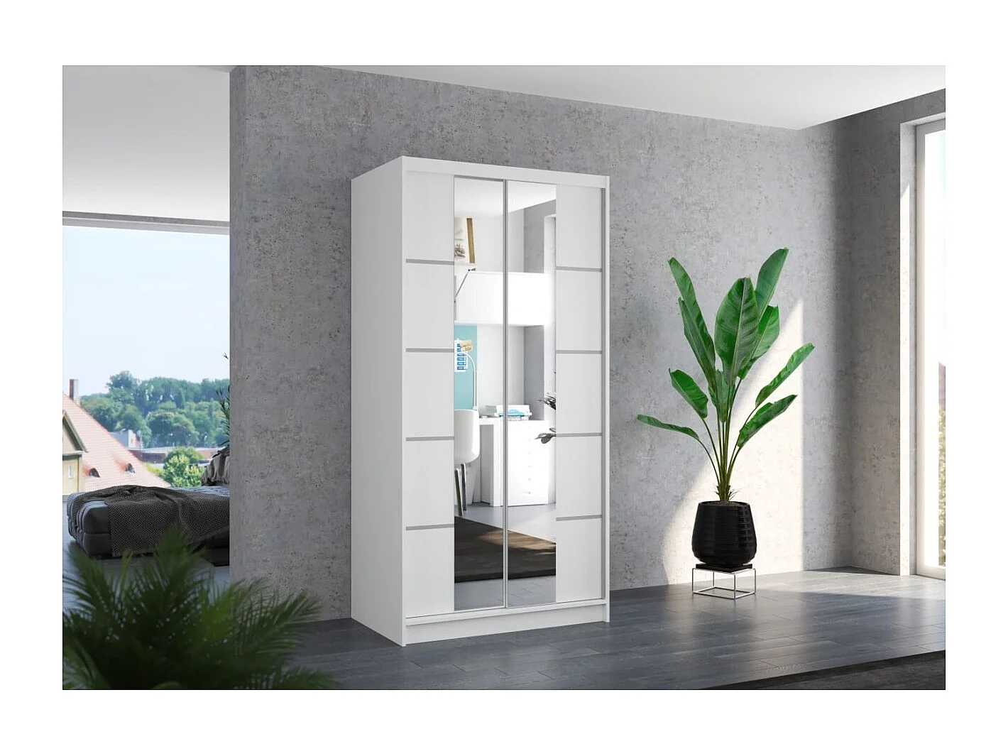 Armoire Saviro (100cm)/portes coulissantes/miroir/Blanc