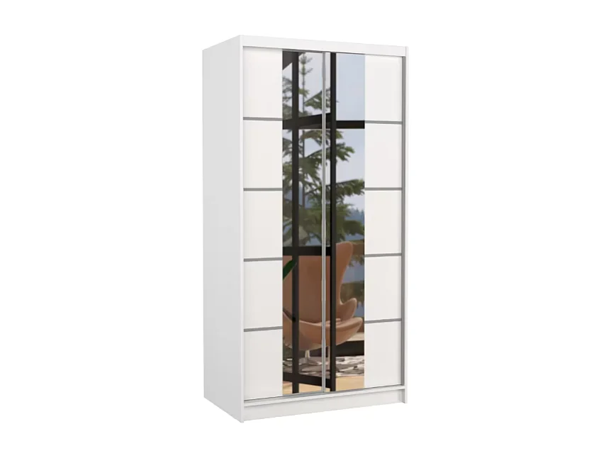 Armoire Saviro (100cm)/portes coulissantes/miroir/Blanc