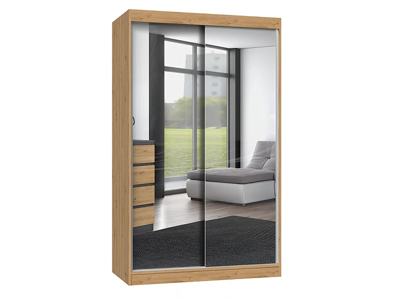 Szafa Iga 120 | Dąb Artisan |  120x61x200 cm| Szafa Przesuwna z Lustrami