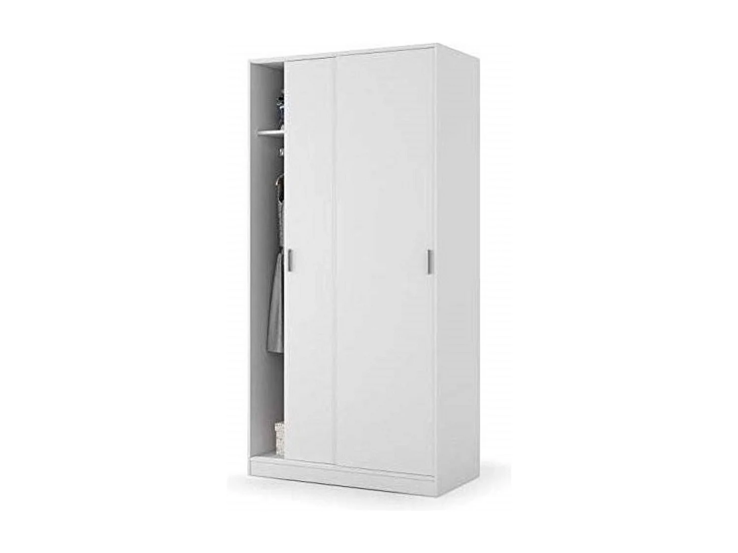 Armadio Guardaroba Vestiti 2 Ante Scorrevoli Ripiano Appendiabiti Salvaspazio Maniglie In Metallo Camera Da Letto Stanza Arredo 100x200x50 Cm Bianco