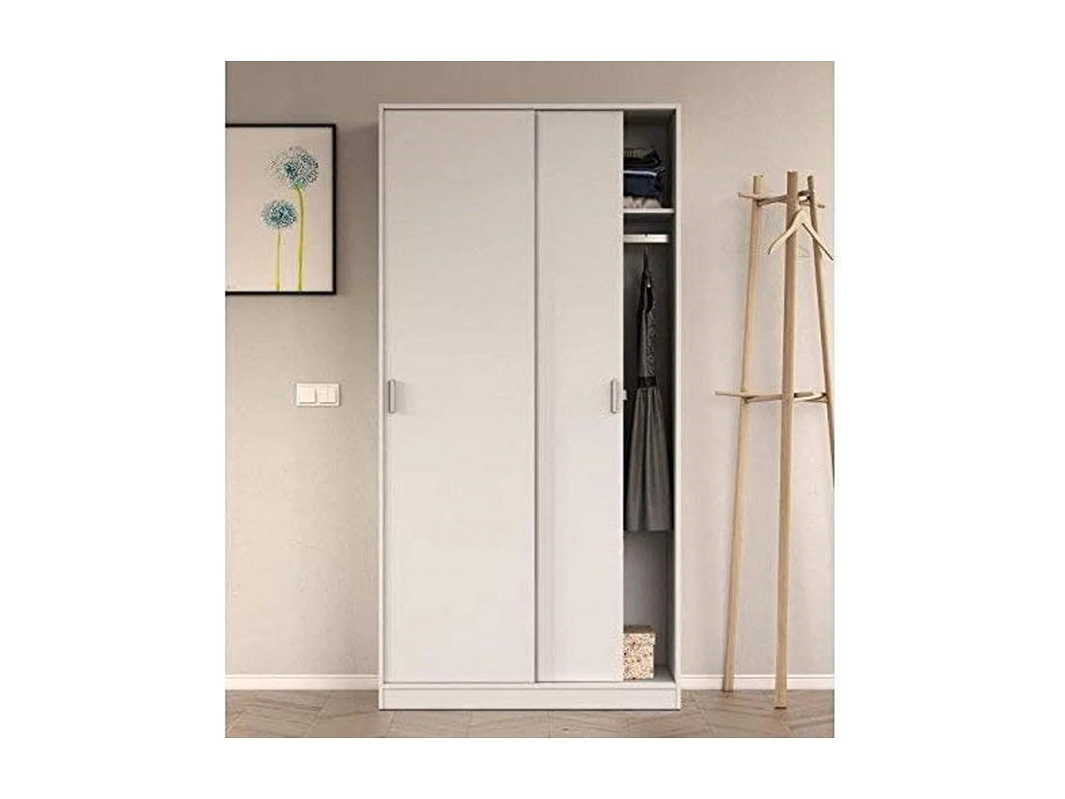 Armadio Guardaroba Vestiti 2 Ante Scorrevoli Ripiano Appendiabiti Salvaspazio Maniglie In Metallo Camera Da Letto Stanza Arredo 100x200x50 Cm Bianco