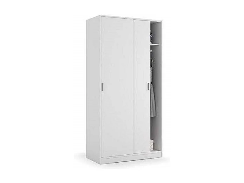 Armadio Guardaroba Vestiti 2 Ante Scorrevoli Ripiano Appendiabiti Salvaspazio Maniglie In Metallo Camera Da Letto Stanza Arredo 100x200x50 Cm Bianco