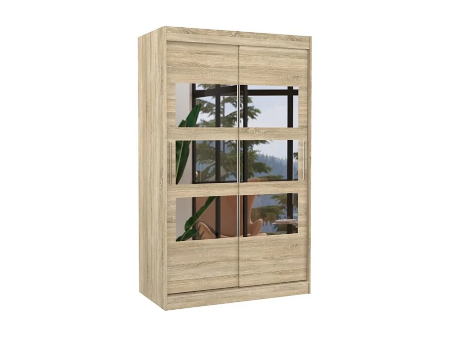 Kleiderschrank Solvado (120cm)/Schiebetüren/Spiegel/Sonoma