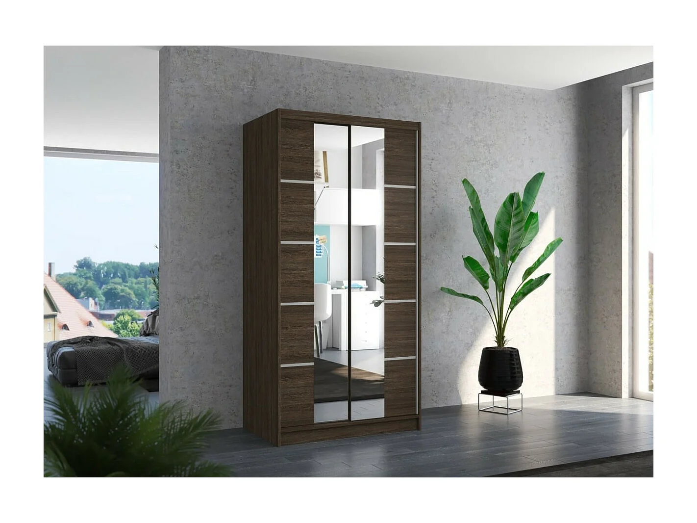 Armoire Saviro (100cm)/portes coulissantes/miroir/Marron