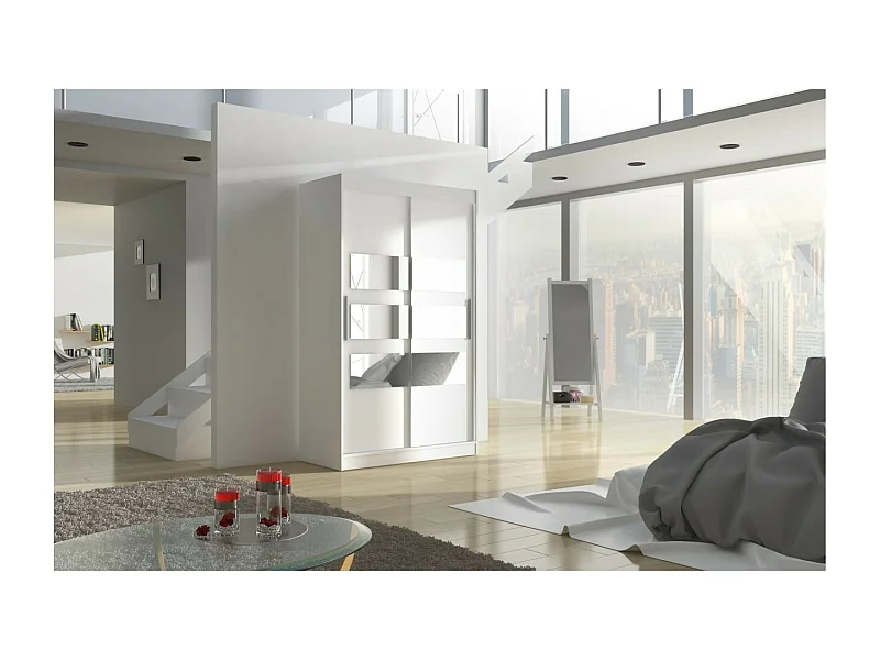 Kleiderschrank Solvado (120cm)/Schiebetüren/Spiegel/Weiss