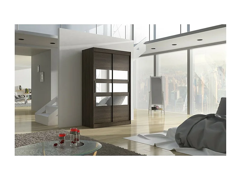 Armadio Solvado (120cm)/ante scorrevoli/specchio/Marrone