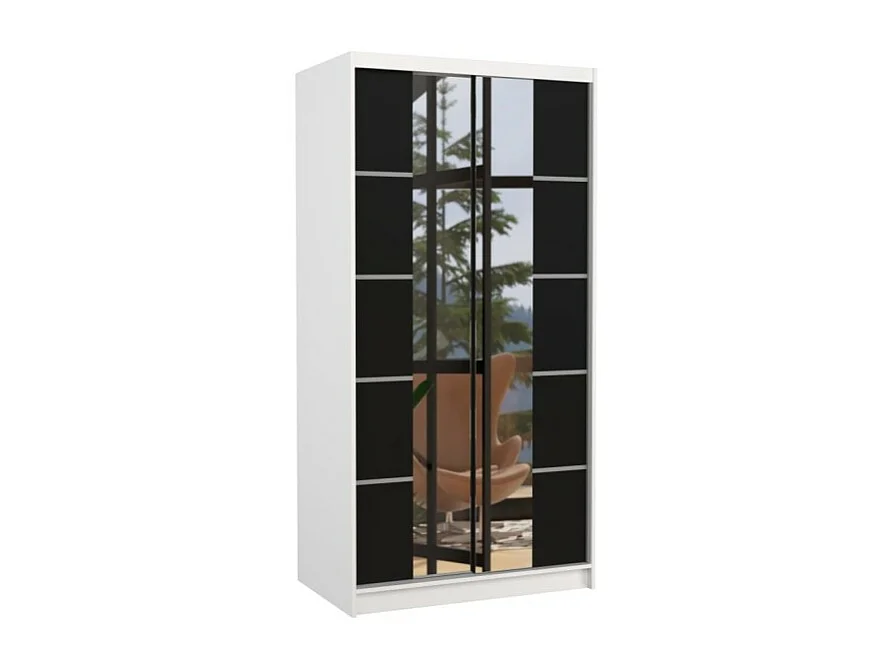 Kleiderschrank Saviro (100cm)/Schiebetüren/Spiegel/Weiss&Schwarz