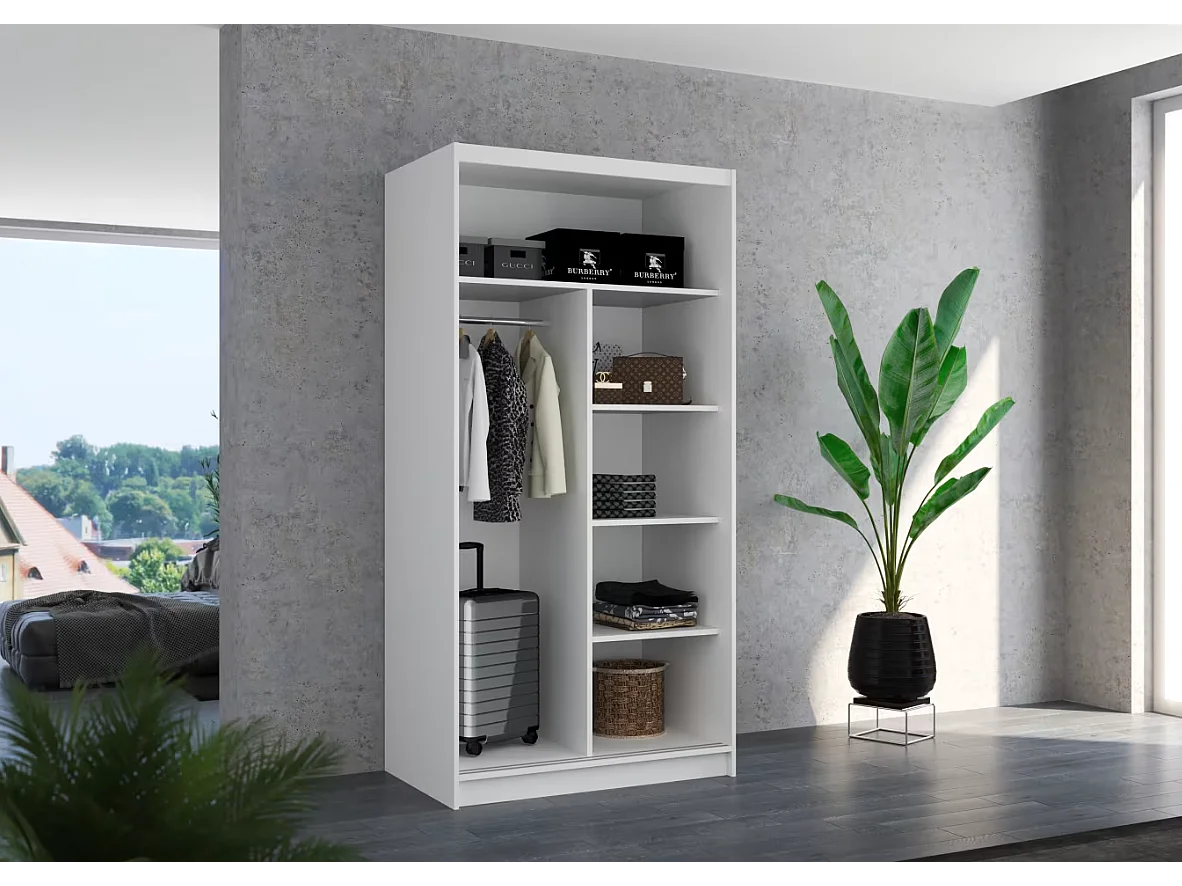 Armoire Saviro (100cm)/portes coulissantes/miroir/Blanc&Sonoma