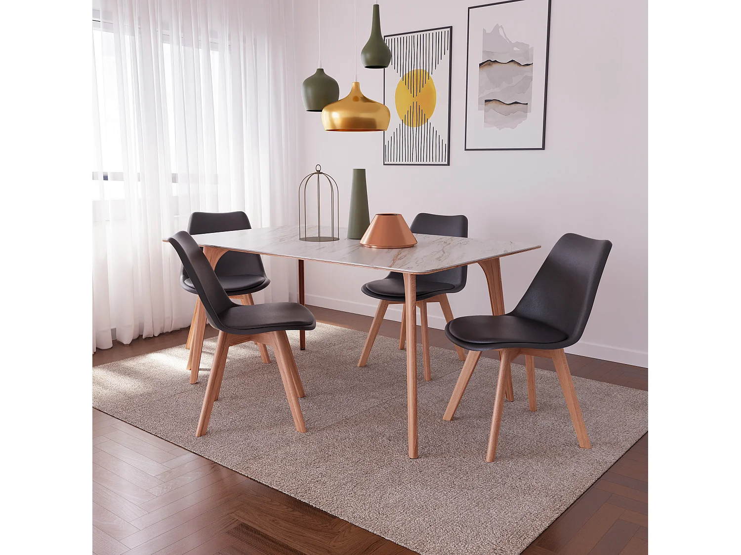 Set Di 4 Sedie Per Sala Da Pranzo Ufficio Con Gambe Faggio Legno Massello Massiccio Stile Nordico Scandinavo Seduta Imbottita Soggiorno Sala Nero