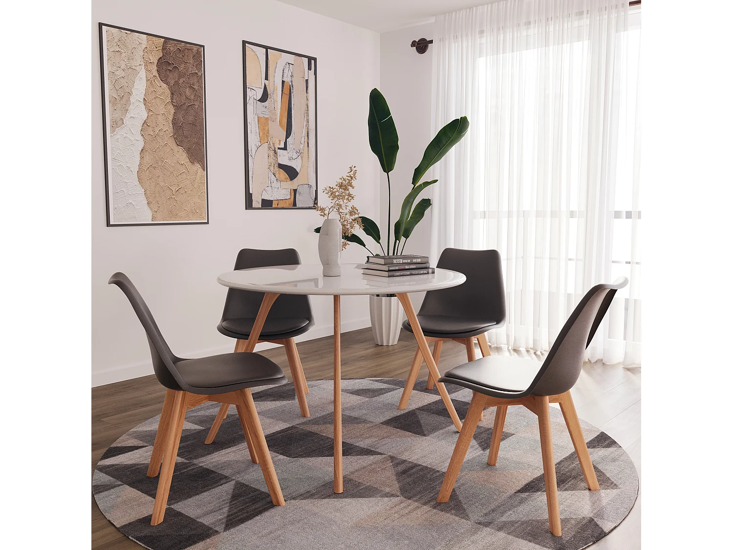 Set Di 4 Sedie Per Sala Da Pranzo Ufficio Con Gambe Faggio Legno Massello Massiccio Stile Nordico Scandinavo Seduta Imbottita Soggiorno Sala Nero