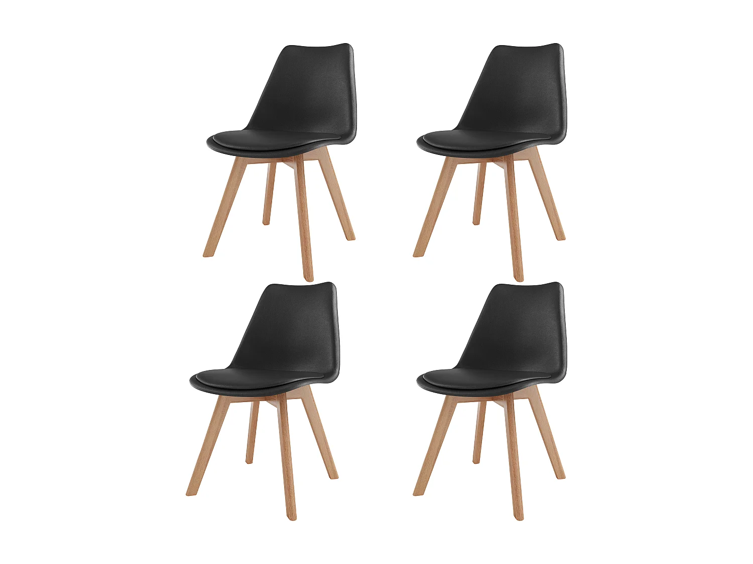 Set Di 4 Sedie Per Sala Da Pranzo Ufficio Con Gambe Faggio Legno Massello Massiccio Stile Nordico Scandinavo Seduta Imbottita Soggiorno Sala Nero