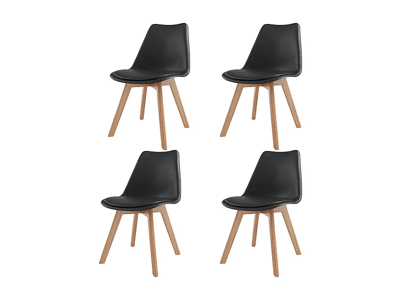 Set Di 4 Sedie Per Sala Da Pranzo Ufficio Con Gambe Faggio Legno Massello Massiccio Stile Nordico Scandinavo Seduta Imbottita Soggiorno Sala Nero