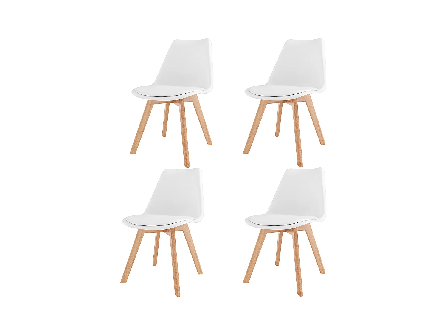 Set Di 4 Sedie Per Sala Da Pranzo Ufficio Con Gambe In Faggio Legno Massello Massiccio Stile Nordico Scandinavo Comoda Seduta Imbottita Soggiorno Sala Bianco