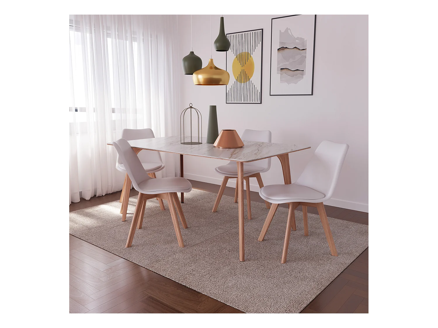 Set Di 4 Sedie Per Sala Da Pranzo Ufficio Con Gambe In Faggio Legno Massello Massiccio Stile Nordico Scandinavo Comoda Seduta Imbottita Soggiorno Sala Bianco