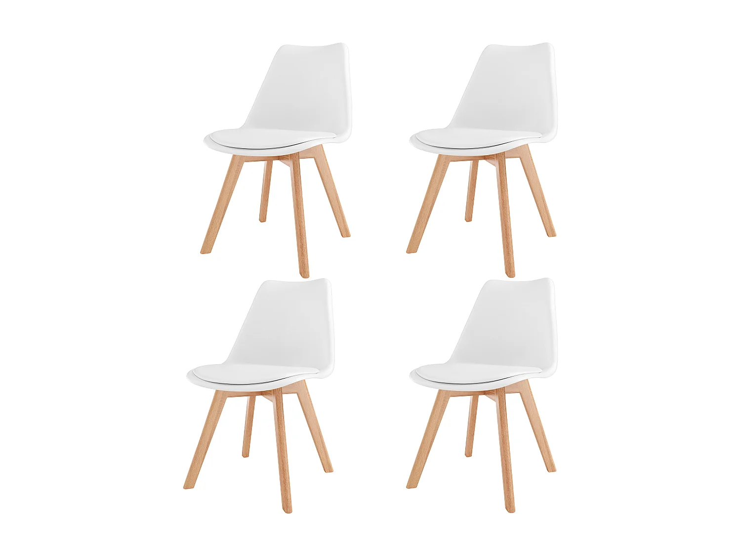 Set Di 4 Sedie Per Sala Da Pranzo Ufficio Con Gambe In Faggio Legno Massello Massiccio Stile Nordico Scandinavo Comoda Seduta Imbottita Soggiorno Sala Bianco