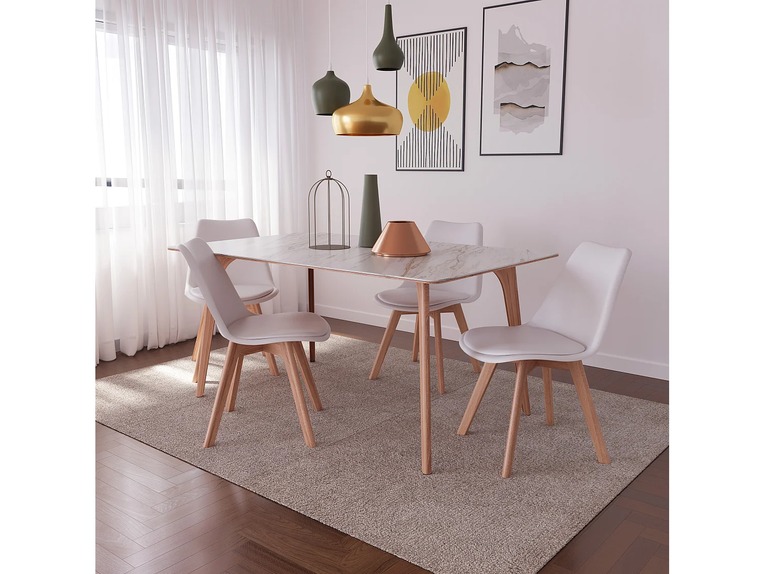 Set Di 4 Sedie Per Sala Da Pranzo Ufficio Con Gambe In Faggio Legno Massello Massiccio Stile Nordico Scandinavo Comoda Seduta Imbottita Soggiorno Sala Bianco