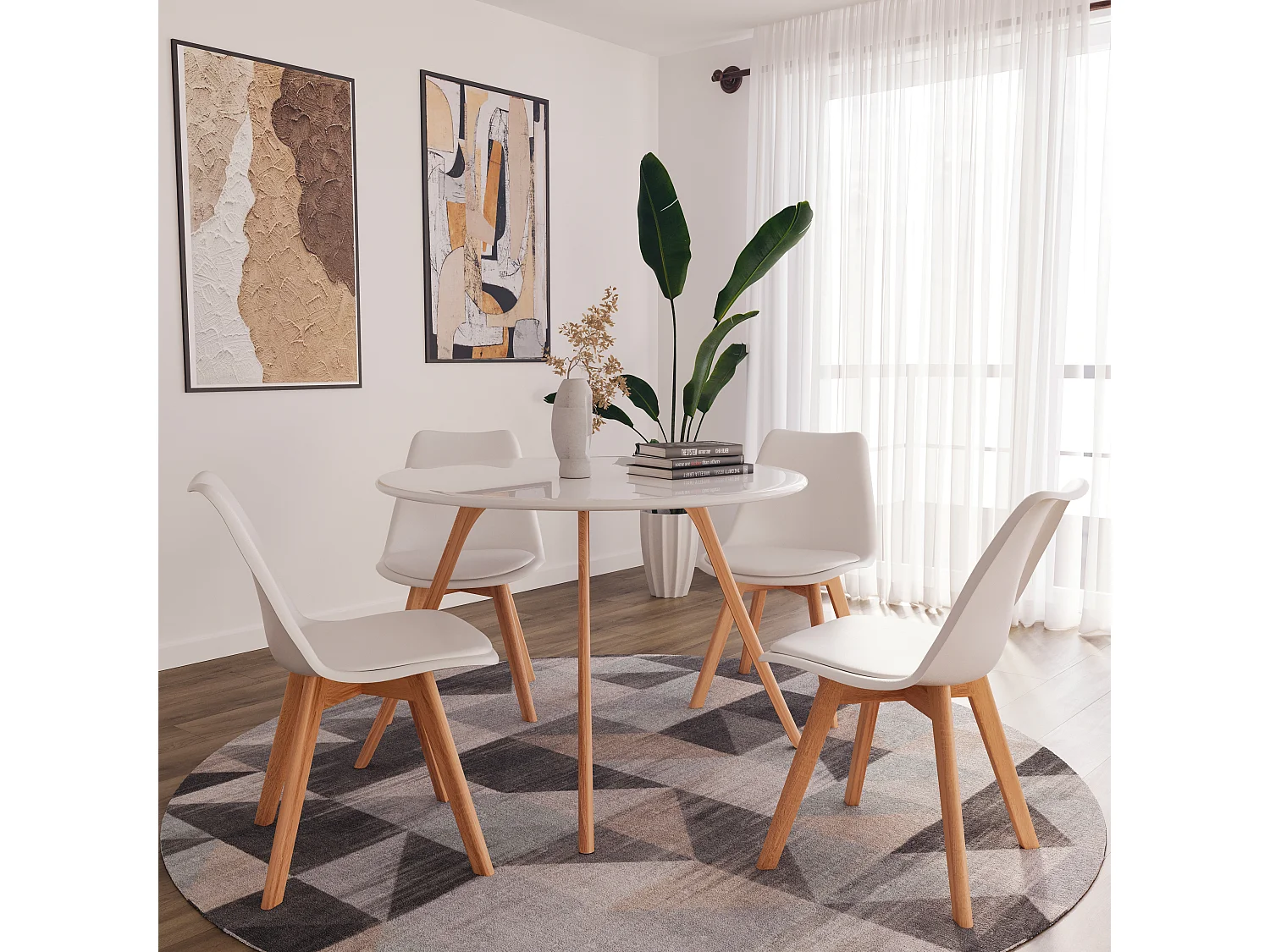 Set Di 4 Sedie Per Sala Da Pranzo Ufficio Con Gambe In Faggio Legno Massello Massiccio Stile Nordico Scandinavo Comoda Seduta Imbottita Soggiorno Sala Bianco