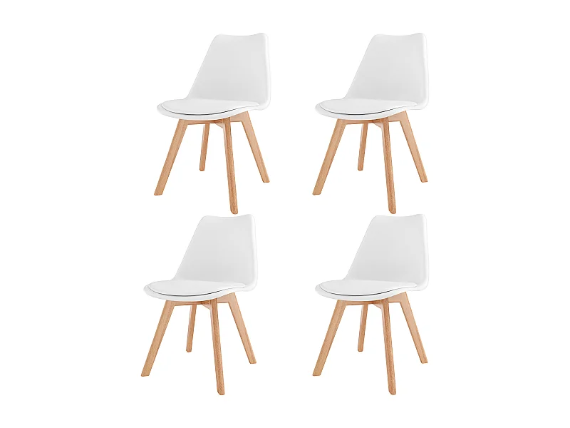 Set Di 4 Sedie Per Sala Da Pranzo Ufficio Con Gambe In Faggio Legno Massello Massiccio Stile Nordico Scandinavo Comoda Seduta Imbottita Soggiorno Sala Bianco