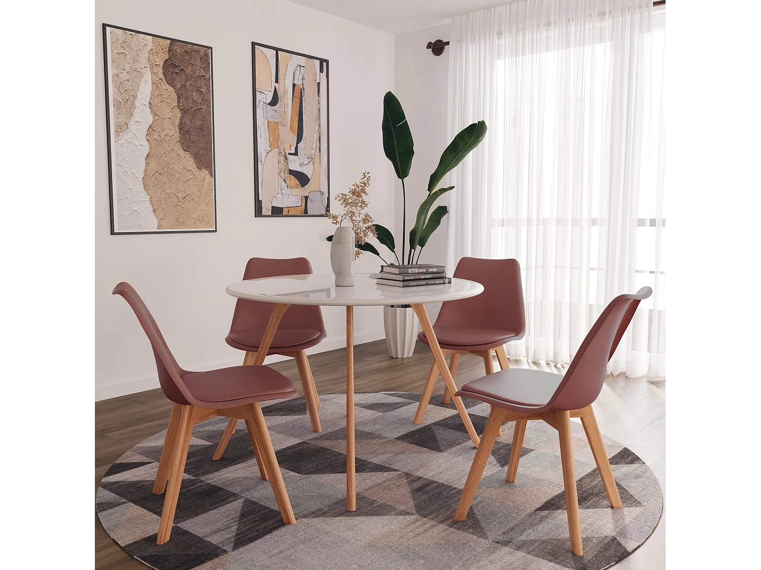 Set Di 4 Sedie Per Sala Da Pranzo Ufficio Con Gambe In Faggio Legno Massello Massiccio Stile Nordico Scandinavo Comoda Seduta Imbottita Ideale Sala Riunione Tortora