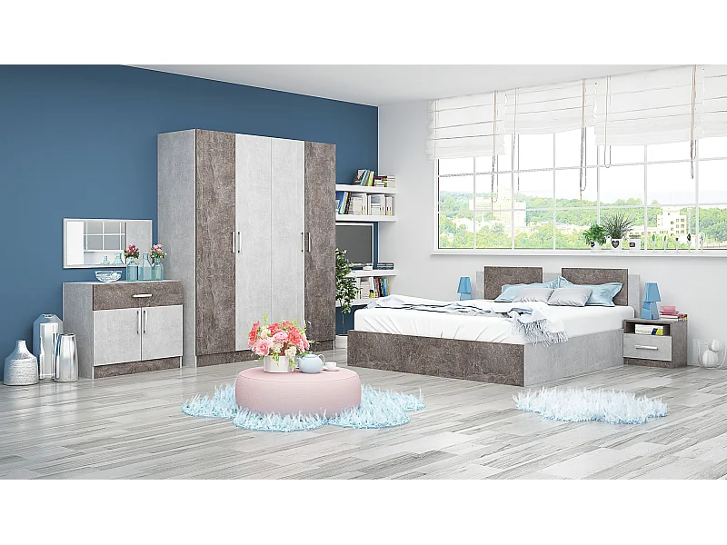 Camera da letto stile industriale 160x200 cm in cemento chiaro e scuro CMG33