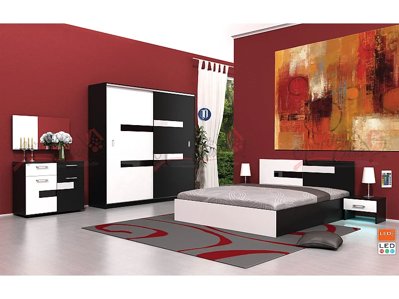 Camera da letto completa moderna 160x200 cm bianco lucido e nero lucido CMG12