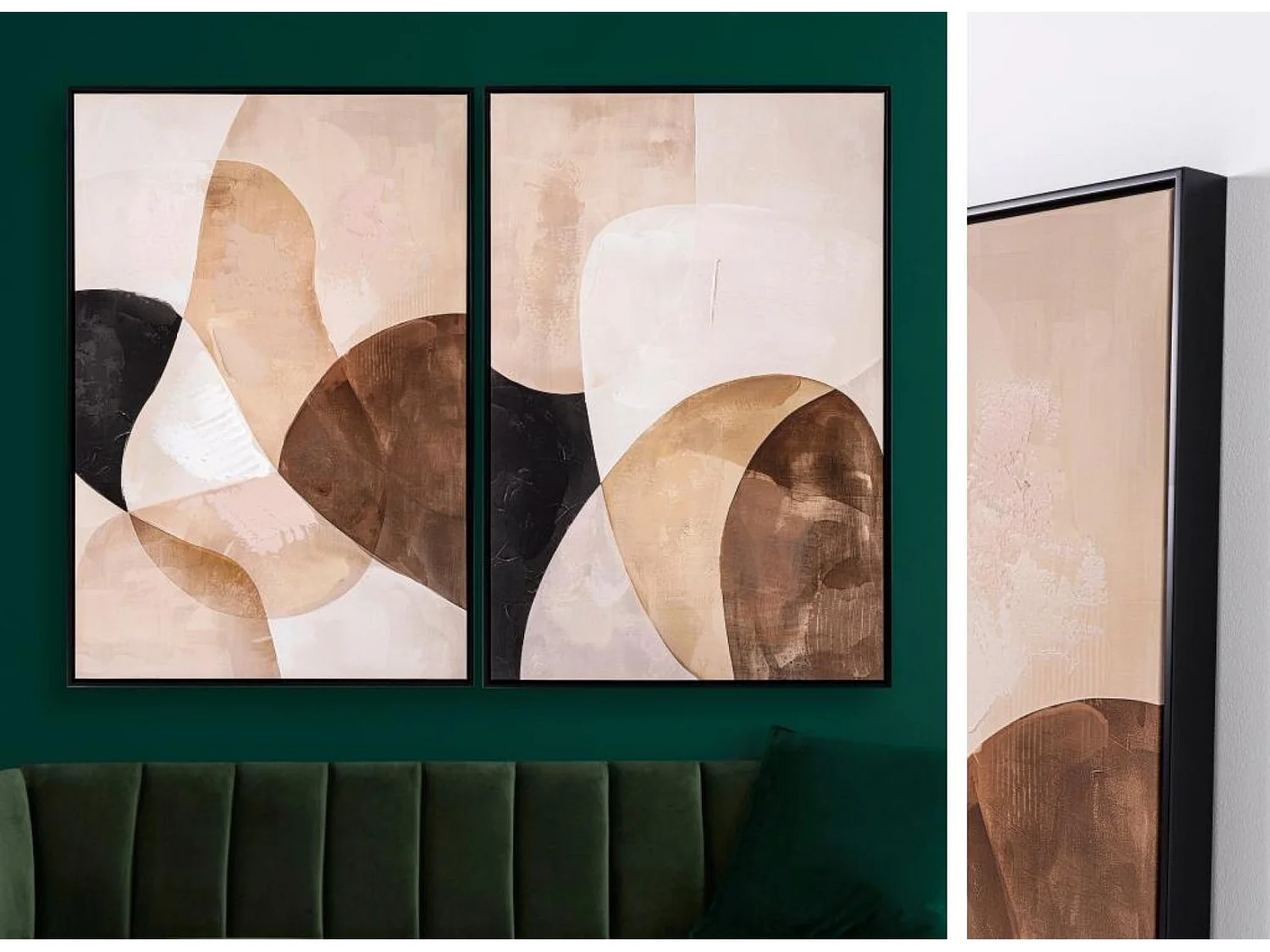 Lot de 2 tableaux peinture à l'huile ,peinte à la main abstraite avec cadre en bois coloris noir - Longueur 120 x Profondeur 4 x Hauteur 90 cm