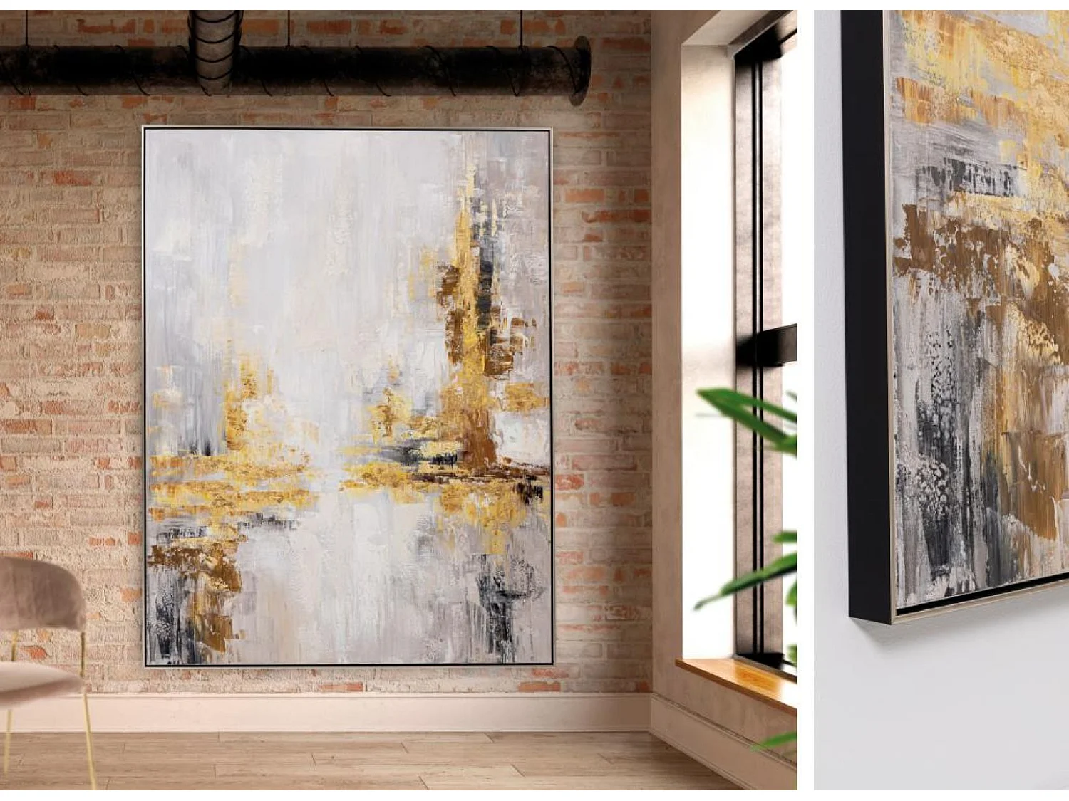 Tableau peinture à l'huile sur toile,peinte à la main avec cadre en bois noir - Longueur 120 x Profondeur 4 x Hauteur 160 cm