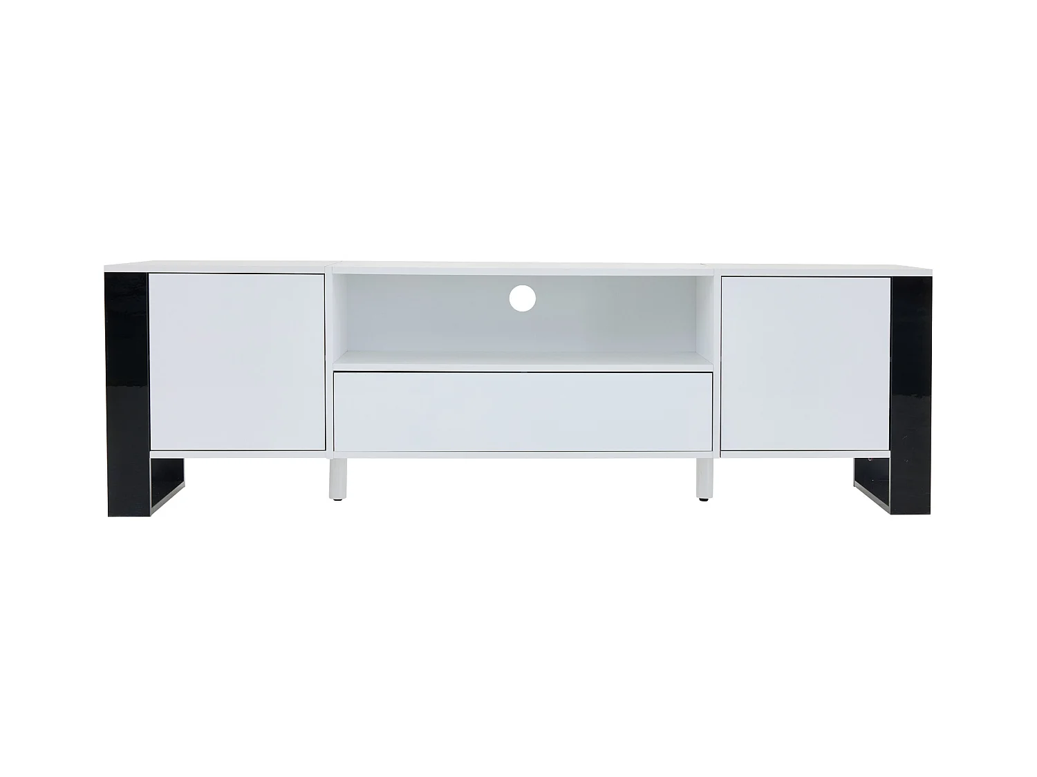 Meuble TV moderne brillant 178x40x54cm - avec éclairage LED - avec rangement - pour téléviseurs jusqu'à 70" - Blanc