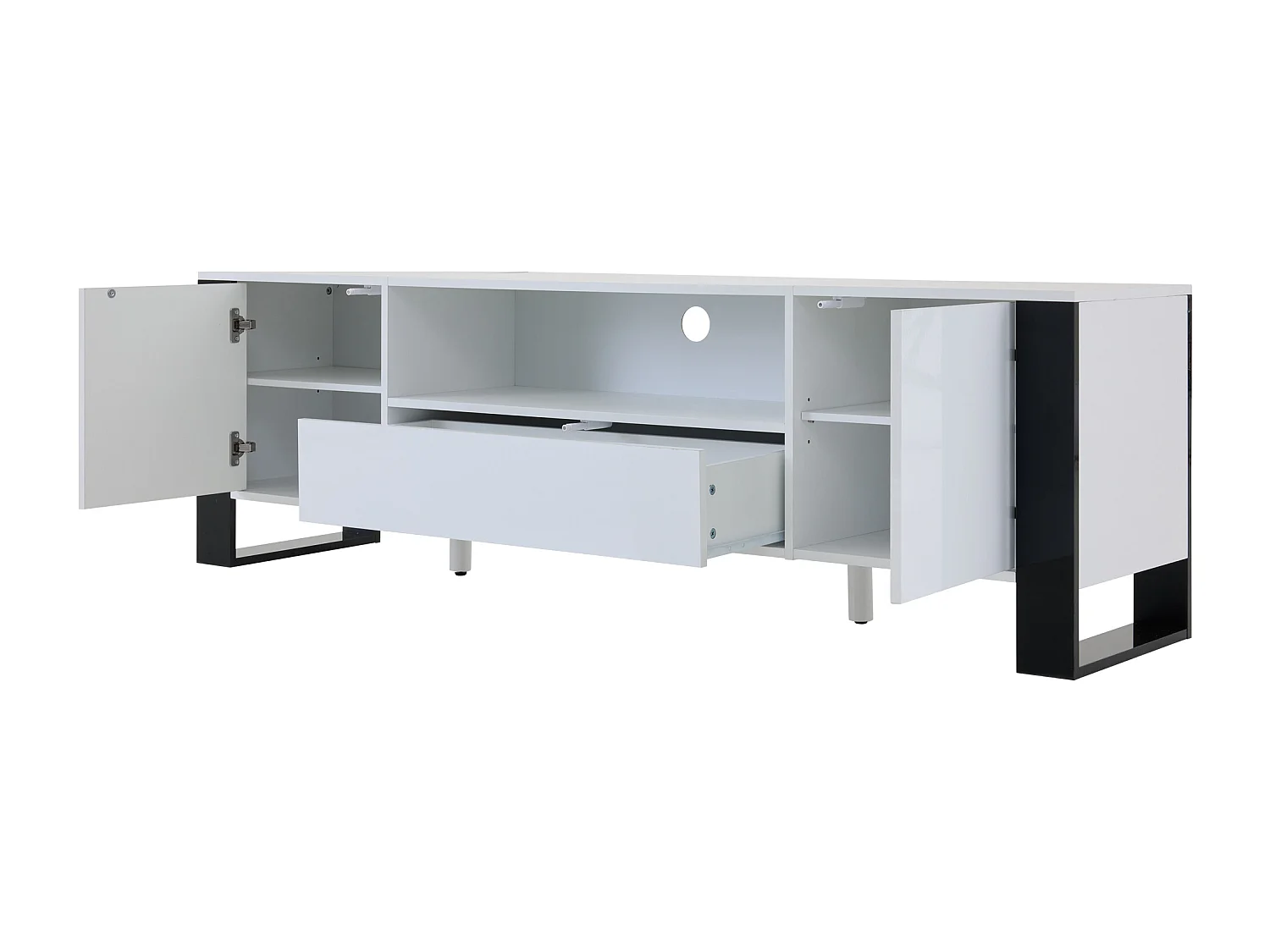 Meuble TV moderne brillant 178x40x54cm - avec éclairage LED - avec rangement - pour téléviseurs jusqu'à 70" - Blanc